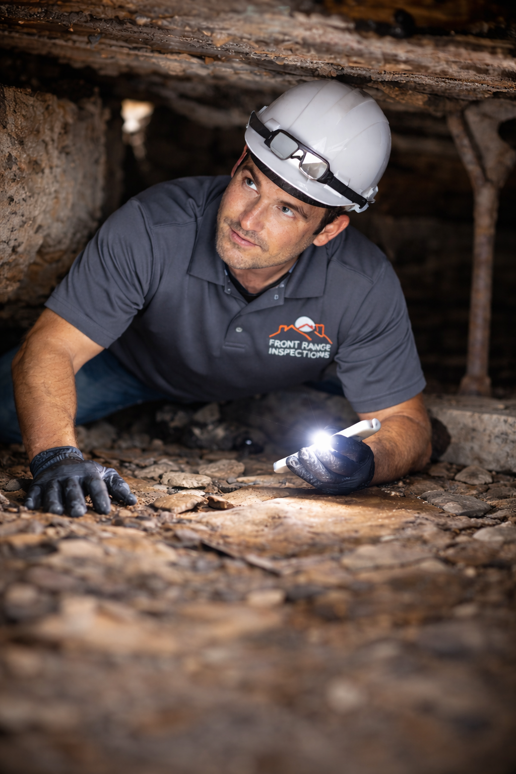 Inspector in the crawlspace