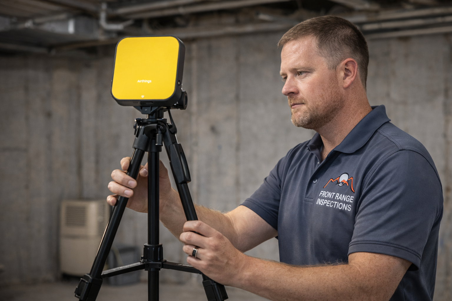 Inspector setting up radon test